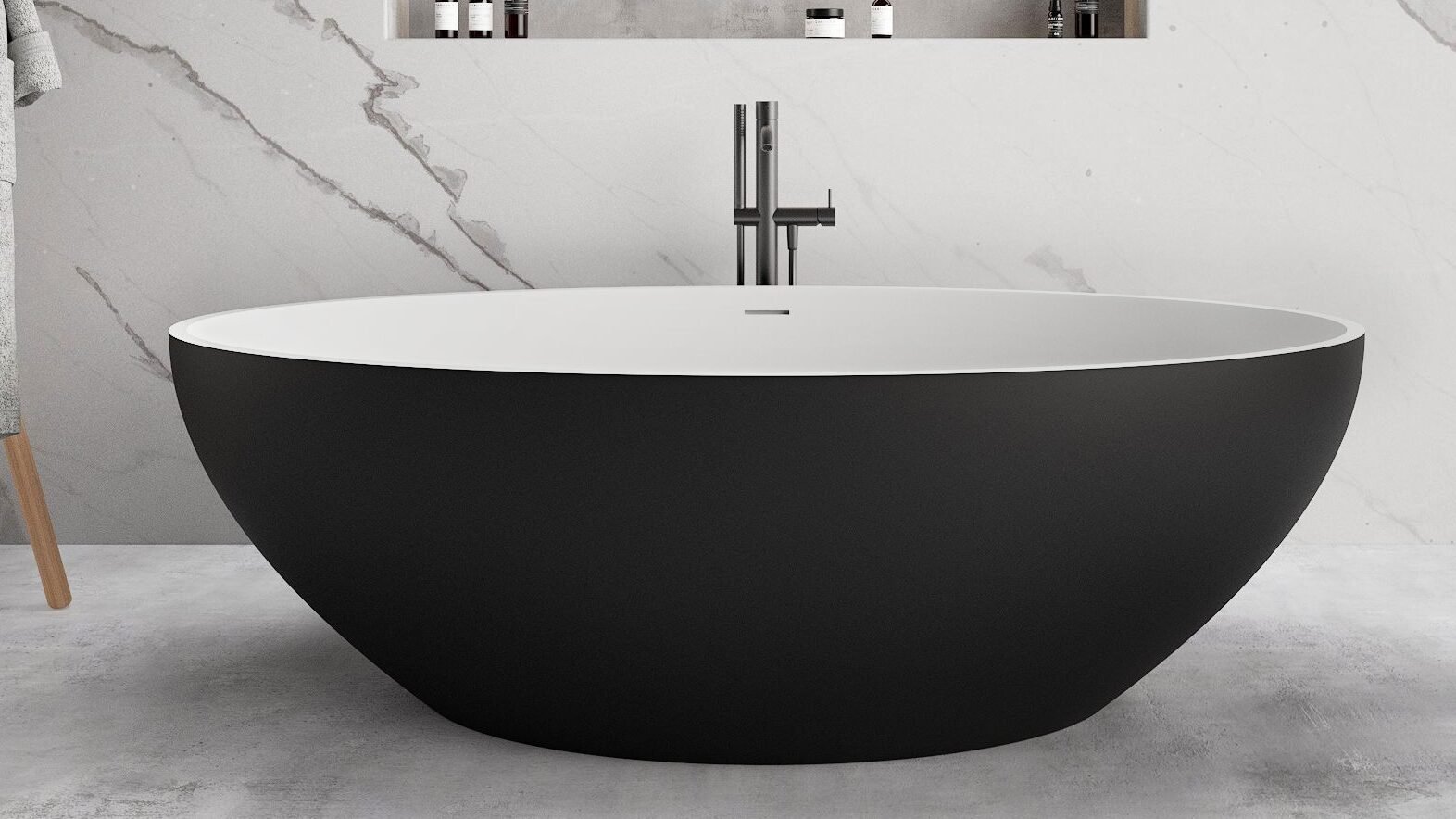 Elegant Black Ellipse Freestanding Bathtub by Ideavit, featuring a matte black exterior