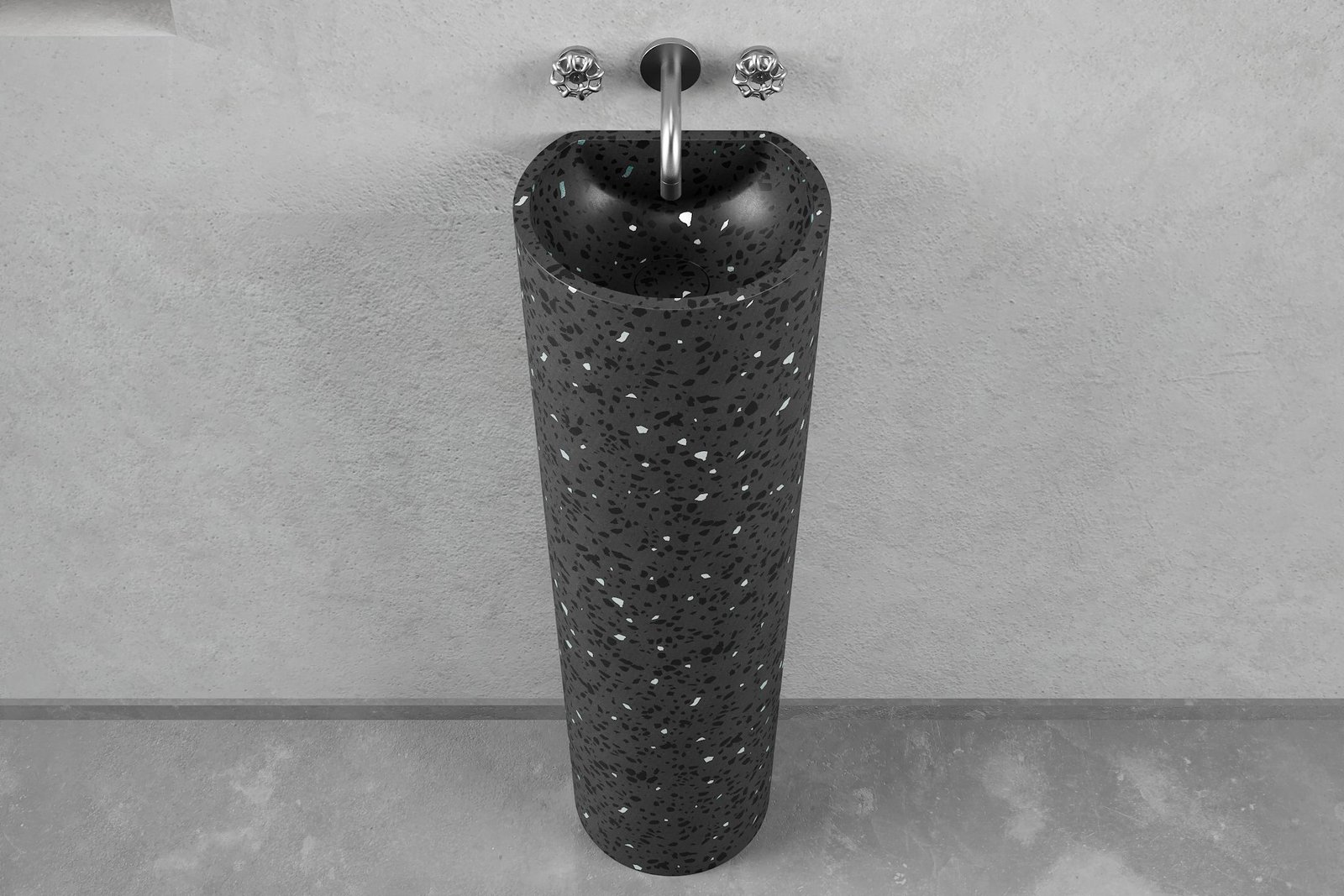 Evo Pedestal by Ideavit in Charcoal Terrazzo, a sleek and elegant pedestal sink with a minimalist design