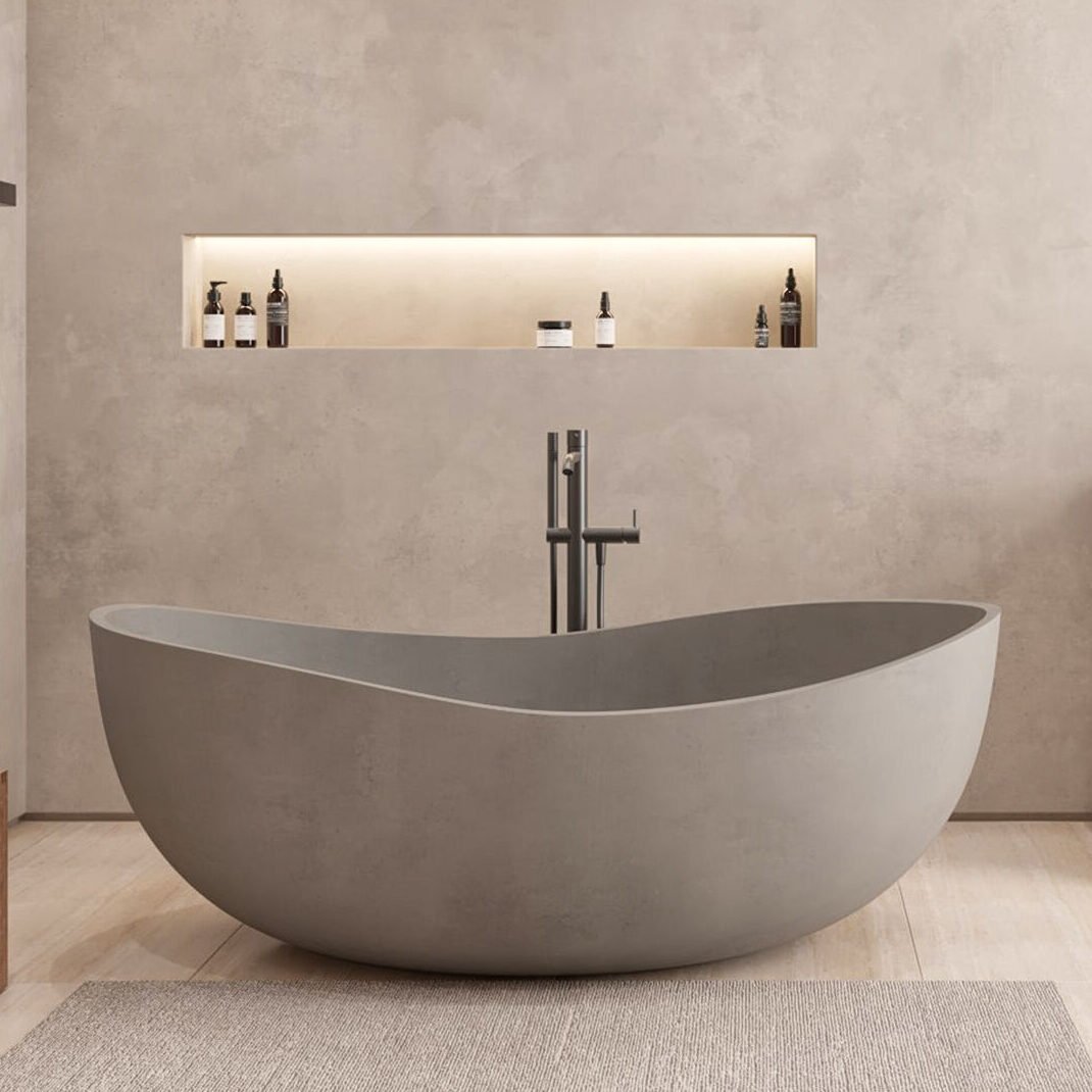 Sense Freestanding Bathtub in taupe concrete with a sleek, modern design