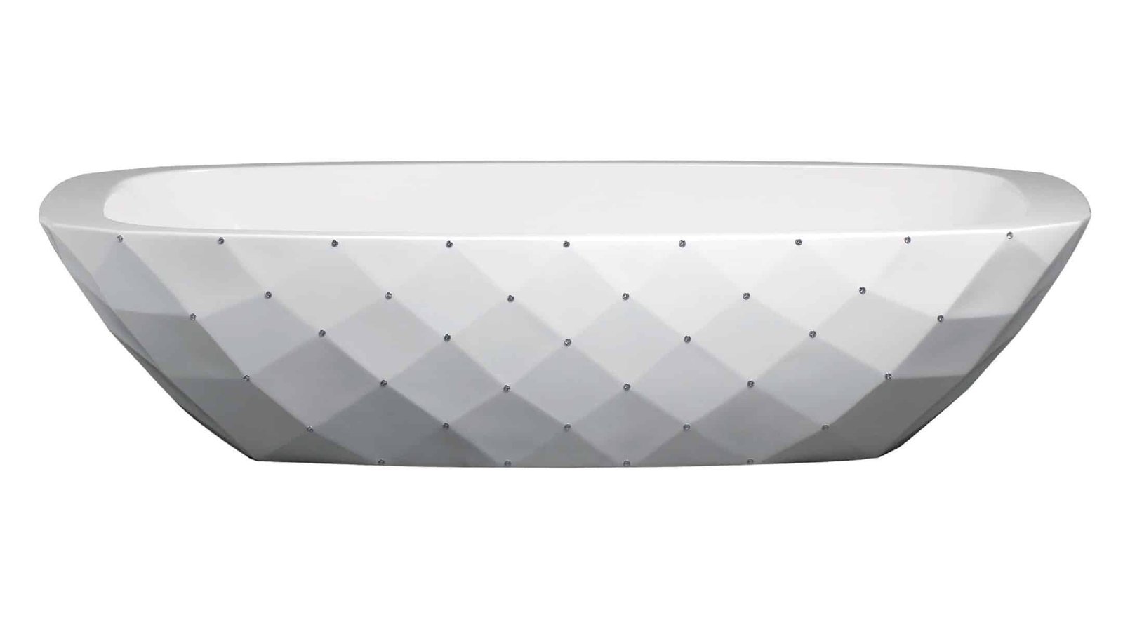 Diamond Freestanding Bathtub by AquaDesign with Swarovski crystals on square corners, glossy white finish