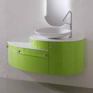 CURVED WALL-HUNG VANITY WITH LEFT SHELF